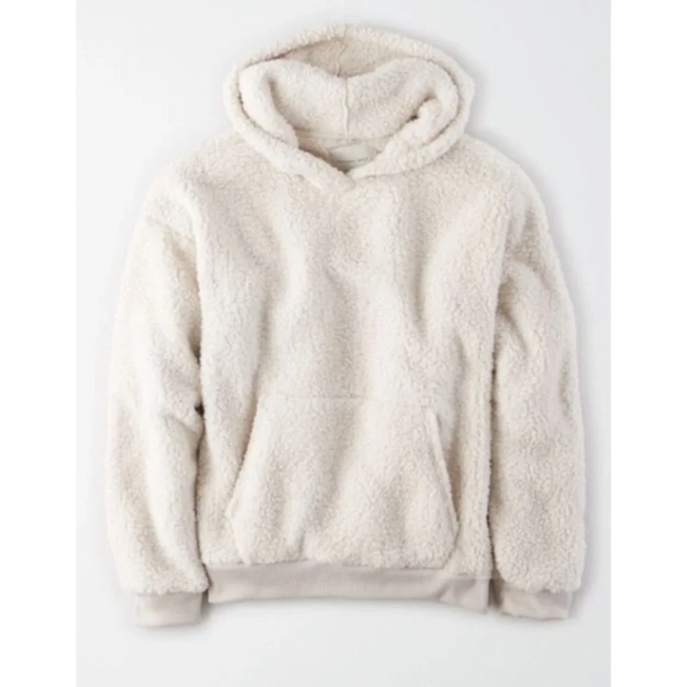 American Eagle Cream Sherpa Hoodie Womens Size XL - Picture 2 of 11